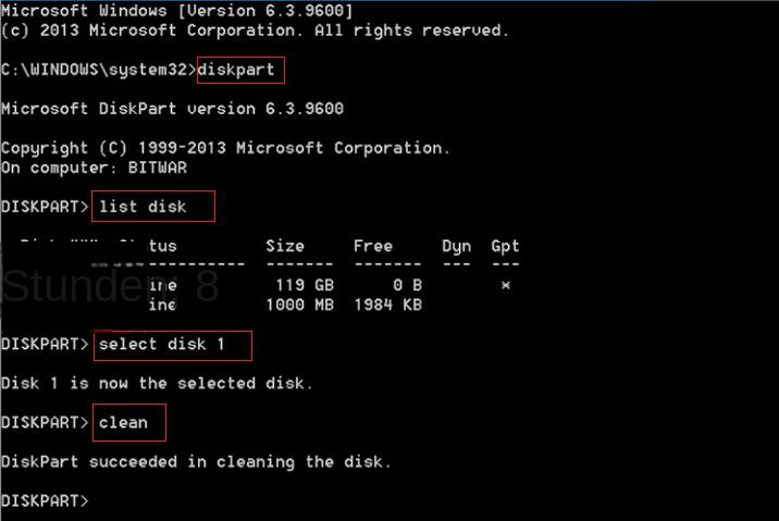 diskpart clean-Befehl