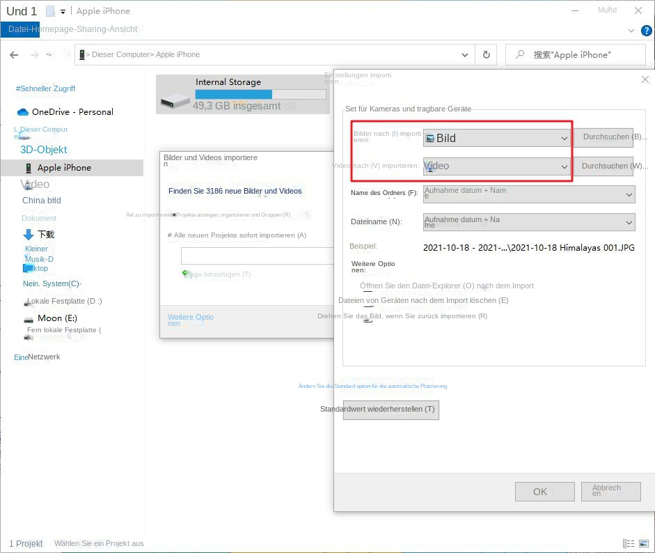 iPhone-Importeinstellungen
