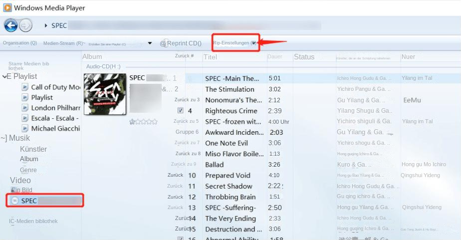 Optionen zum Rippen von CDs im Windows Media Player