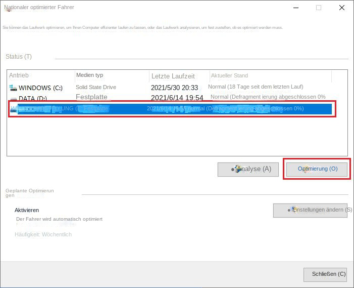 Wählen Sie Festplattenoptimierung