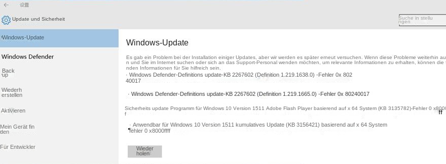 KB3156421 Update-Fehler