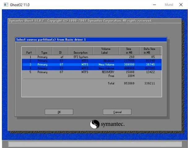 Wählen Sie die Partition aus, um die Ghost-Image-Datei zu erstellen