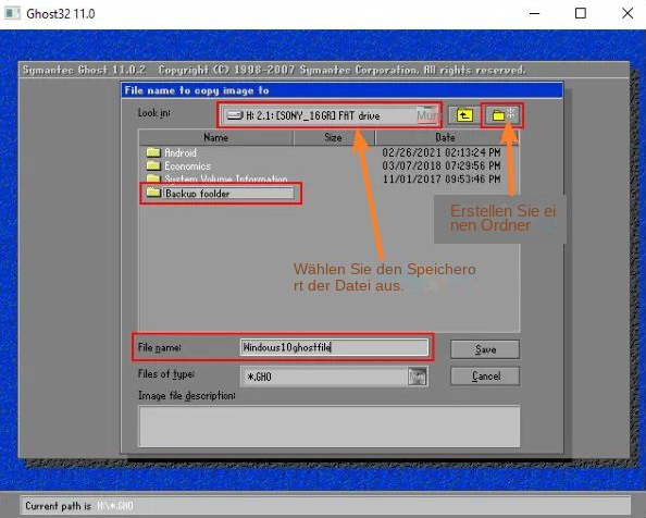 Wählen Sie aus, wo die Image-Backup-Datei gespeichert werden soll
