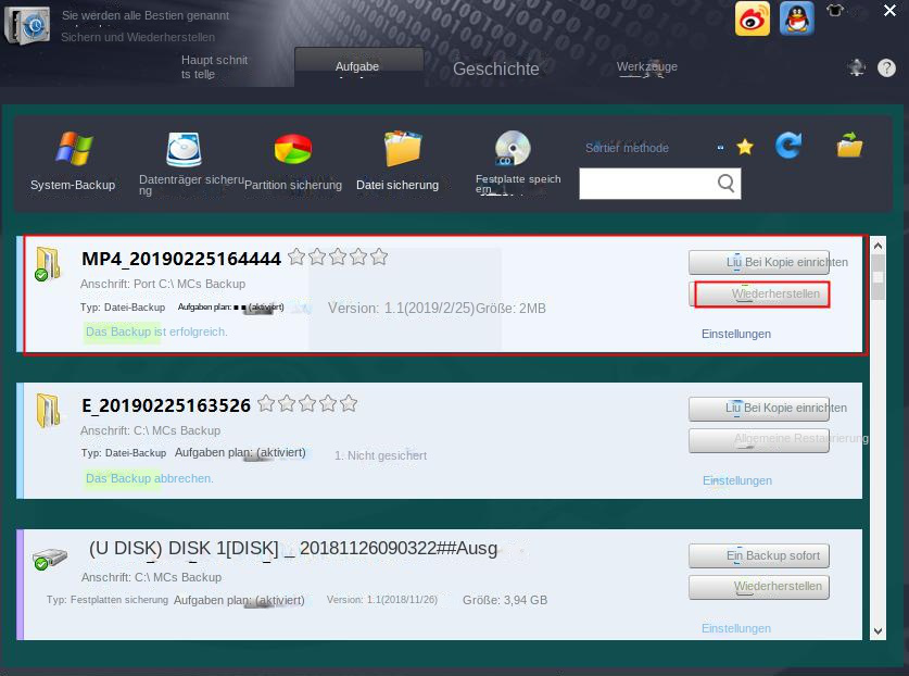 Fortschritt der Dateisicherungsaufgabe