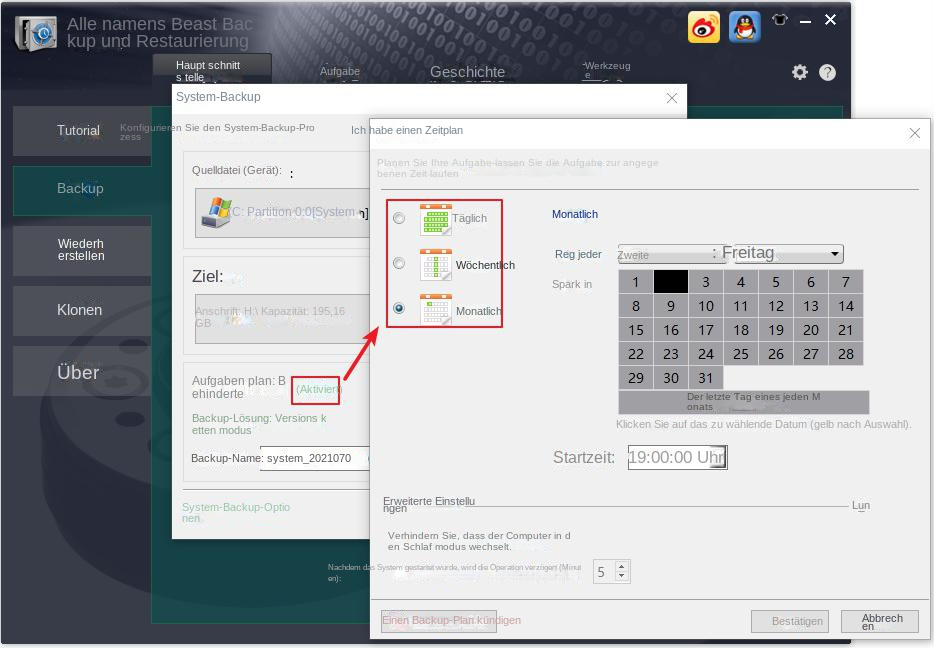 Systemsicherung Aktivieren Sie die automatische Sicherung