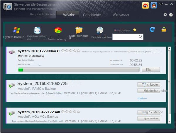 Fortschritt der Systemsicherung