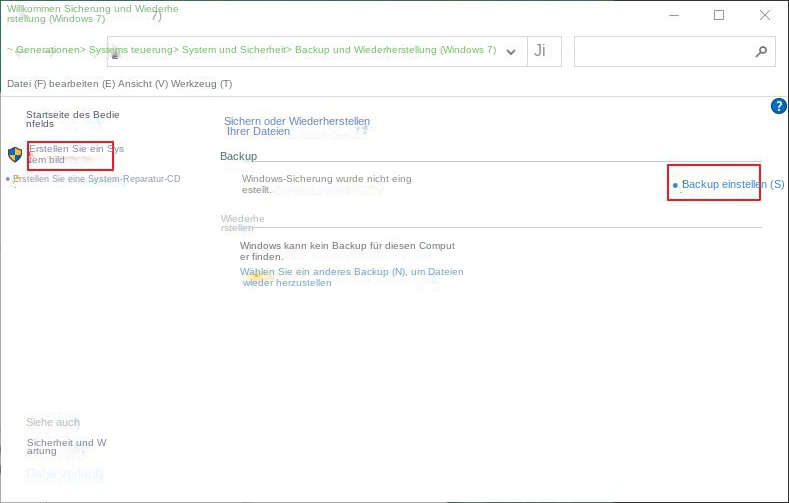 Erstellen Sie Systemabbilder und Sicherungseinstellungen