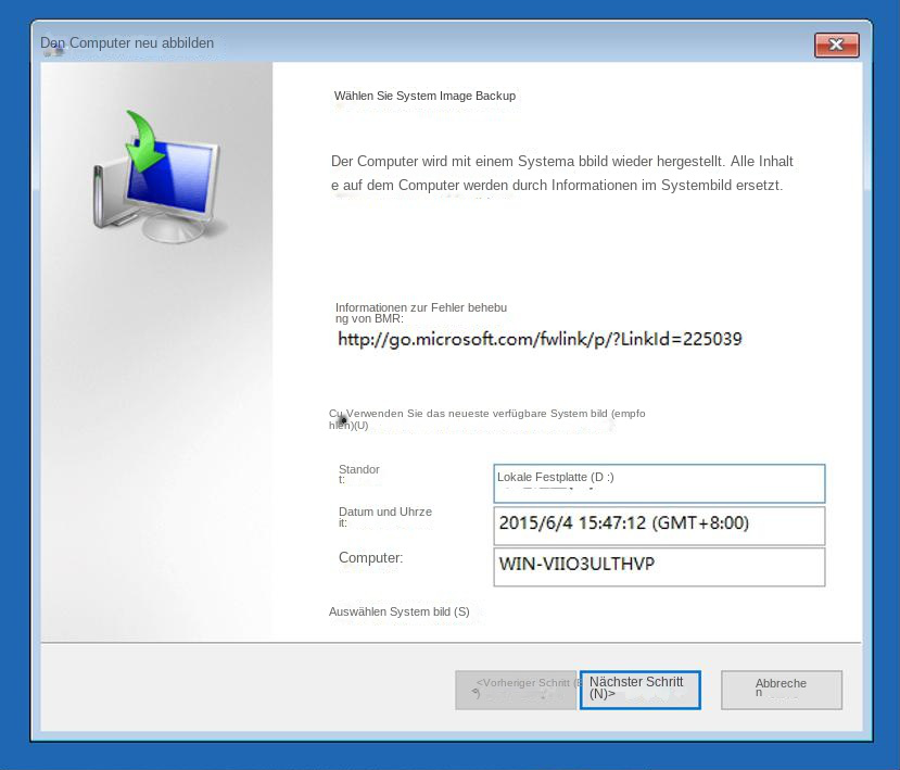 Erstellen Sie ein neues Image Ihres Computers. Wählen Sie System-Image-Sicherung