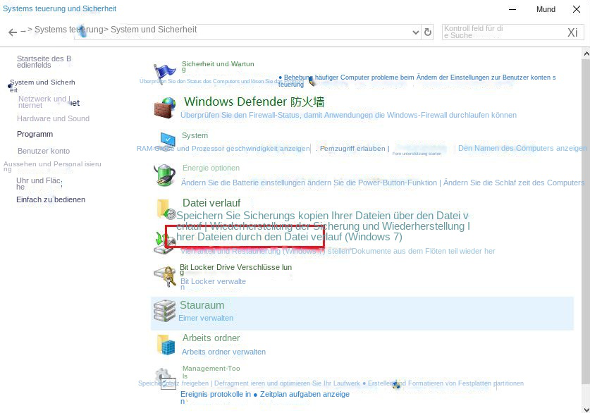 Klicken Sie hier, um die Sicherungs- und Wiederherstellungsoption aufzurufen