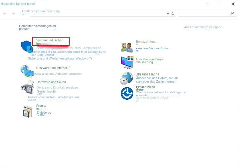 Gehen Sie zu System- und Sicherheitsoptionen