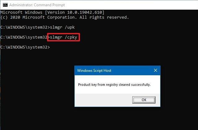 Geben Sie slmgr /cpky ein