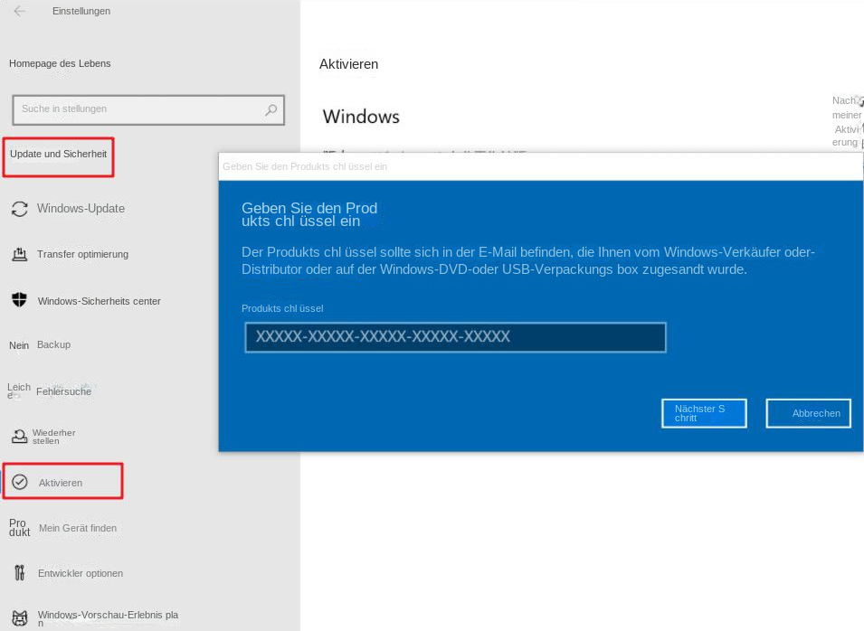 Geben Sie den Produktschlüssel ein