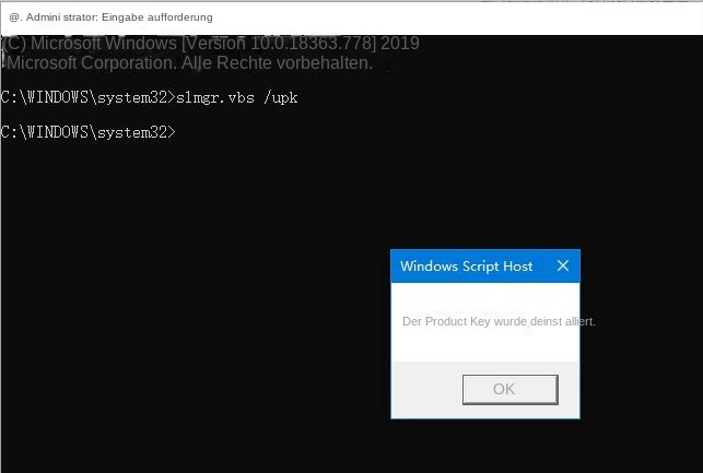 Geben Sie slmgr.vbs /upk ein
