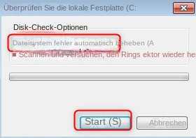 Check Disk behebt automatisch Dateisystemfehler