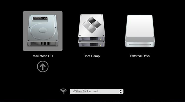 Menü für den Boot-Schalter des Mac-Systems