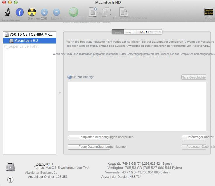 Festplatten-Dienstprogramm: Macintosh HD-Festplatte reparieren