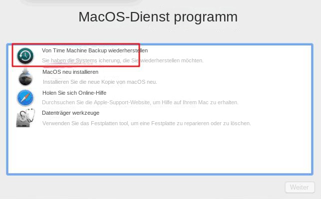 macOS-Dienstprogramm zur Wiederherstellung aus Time Machine-Backups