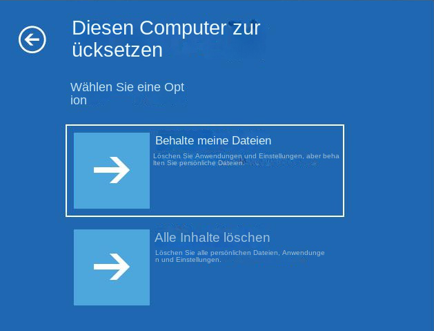 Setzen Sie diesen PC zurück – behalten Sie meine Dateien