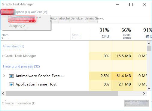 Task-Manager führt neue Aufgabe aus