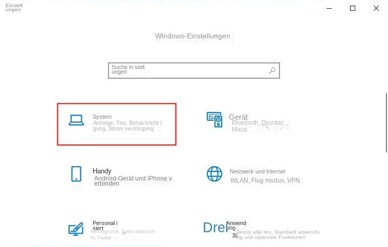 Wählen Sie in den Windows-Einstellungen System aus