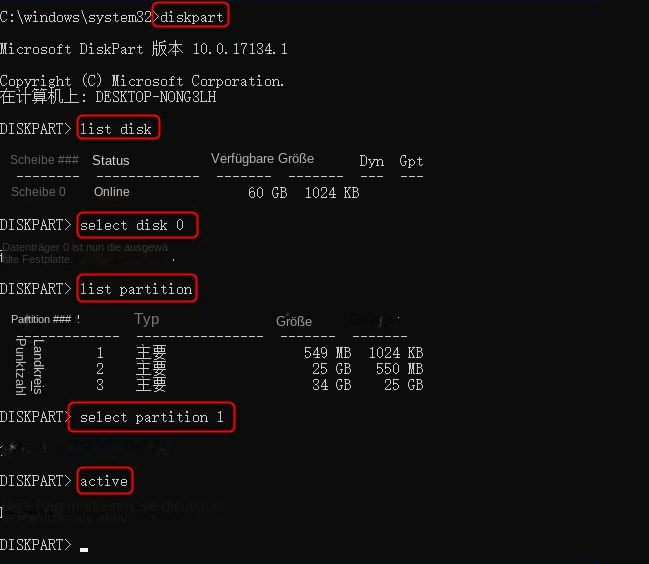 Aktive Partition ändern