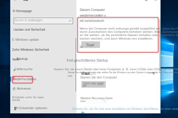 Windows 10 Computer zurücksetzen