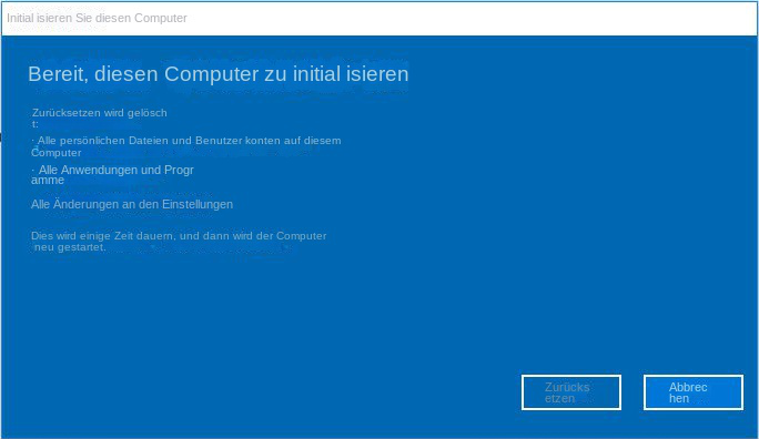 Windows 10 zurücksetzen