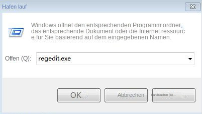 Windows 7, auf dem das Regedit-Programm ausgeführt wird