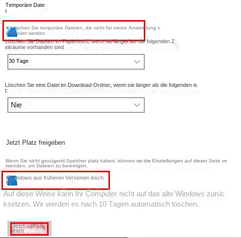 Speichererkennungs-Bereinigungsdateien