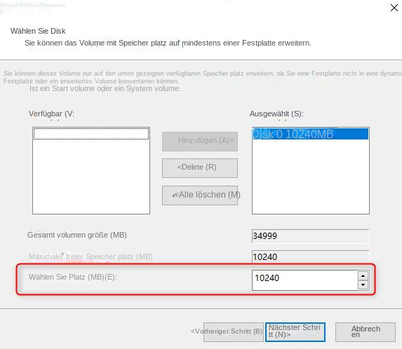 Erweitern Sie die Kapazität des Laufwerks C