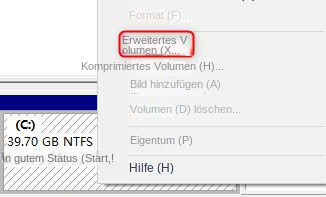 Erweitern Sie die Kapazität des Laufwerks C