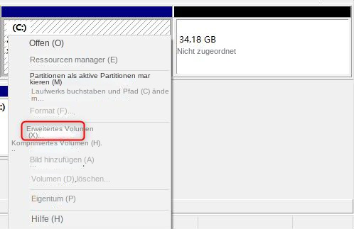 Nicht genügend Speicherplatz auf dem Laufwerk C