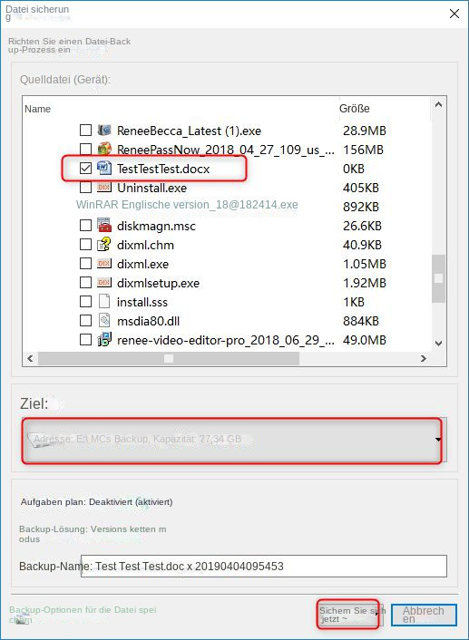 Jetzt Dateien sichern