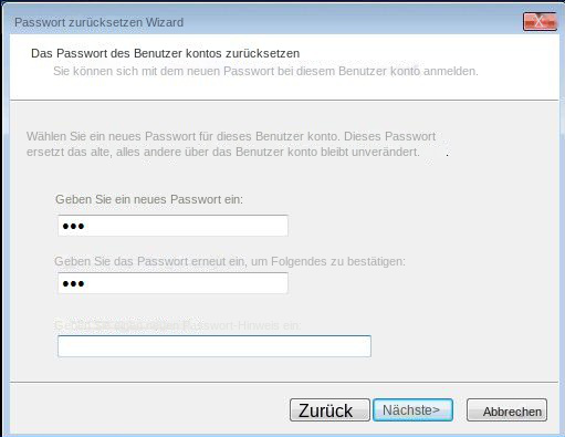 Assistent zum Zurücksetzen des Windows-Kennwortdatenträgers