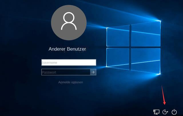 Benutzerfreundliche Schaltfläche im Windows-Anmeldebildschirm