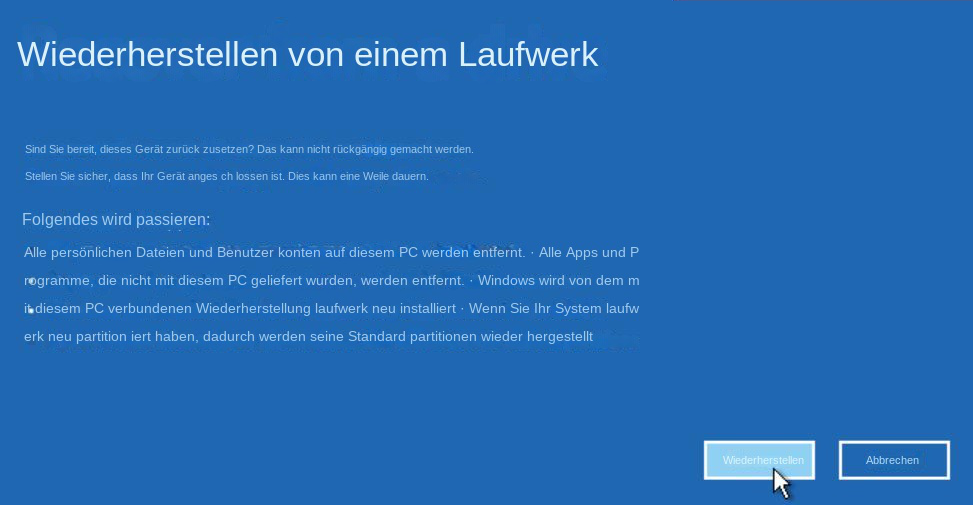 Um von einem Laufwerk wiederherzustellen, klicken Sie auf „Wiederherstellen“.