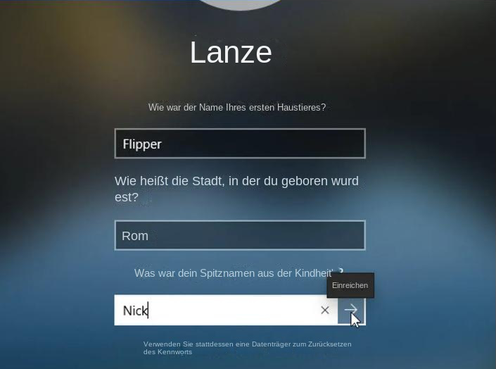 Stellen Sie vordefinierte Fragen, um das Anmeldekennwort für Windows 11 zurückzusetzen