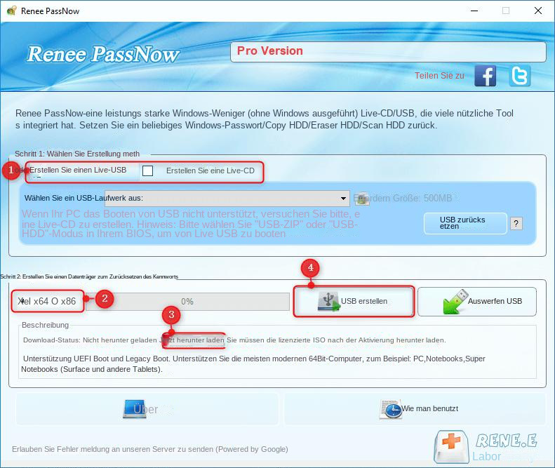 Neue Windows 10 Passwort-Reset-Disk mit Renee PassNow erstellen