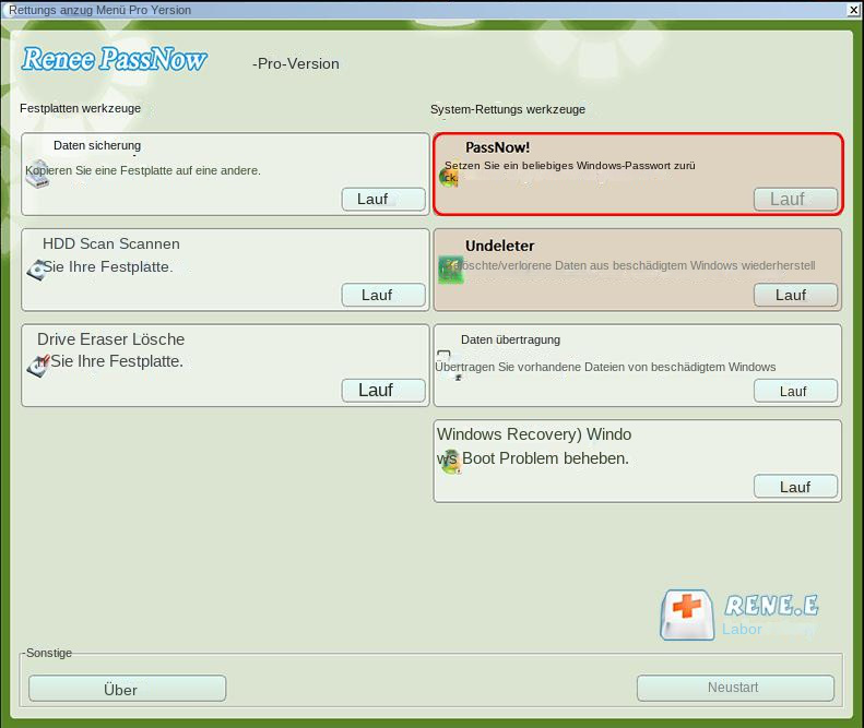 Nach dem Laden in die Hauptschnittstelle wählen Sie bitte die Funktion "PassNow!".