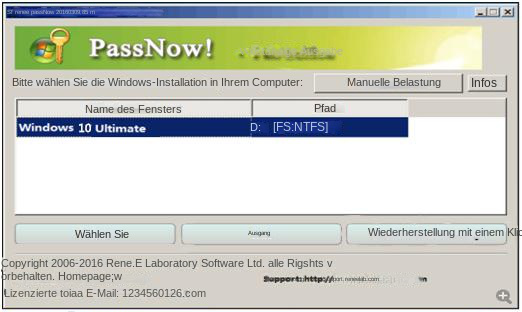 Wählen Sie das Windows-Zielsystem in der Liste aus