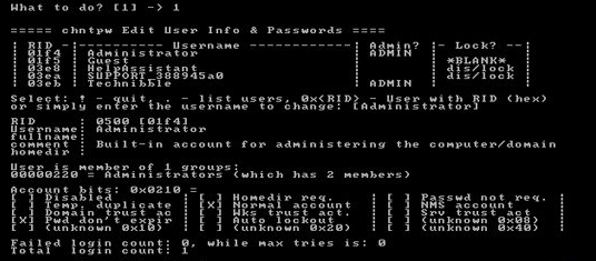 Offline nt Password Konto auswählen und Passwort zurücksetzen