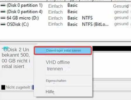 die Festplatte initialisieren