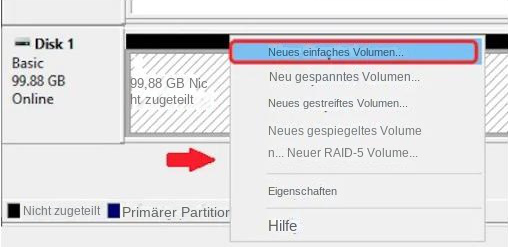 neues Volume auf einer Festplatte