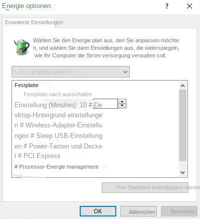 Energieoptionen unter Windows