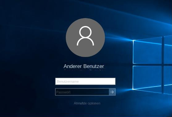 Eingabe des Benutzernamens im Windows-Anmeldebildschirm