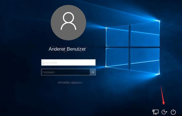 Schaltfläche "Benutzerfreundlichkeit" im Windows-Anmeldebildschirm