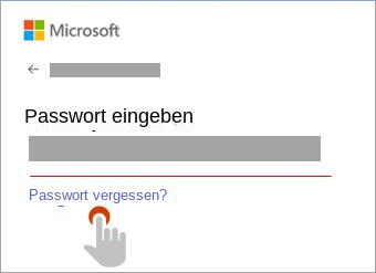 Fenster „Passwort eingeben“ Link „Passwort vergessen“.