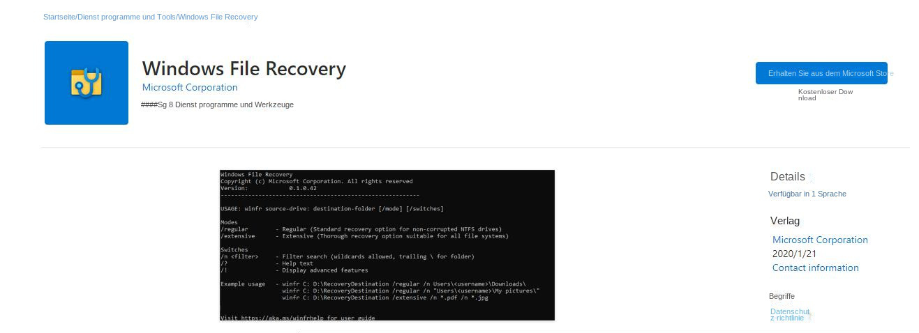 Windows File Recovery aus dem Windows Shop herunterladen