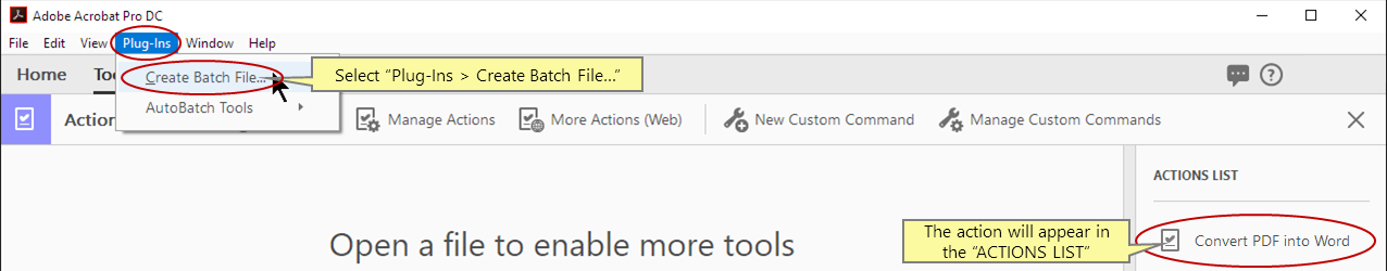 Den Dialog zum Erstellen einer Kommandozeilen-Stapeldatei öffnen