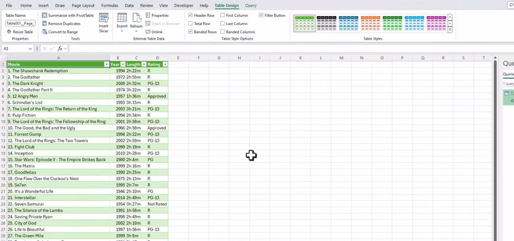 Geladene Ergebnisse in Excel